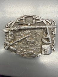 Vintage Pewter Belt Buckle Is The 'fur Trapper' Model Produced By Siskiyou Buckle Co 1984