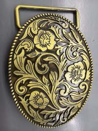 Vintage Style Gold-toned Western Belt Buckle Featuring A Raised Floral And Scrollwork Design