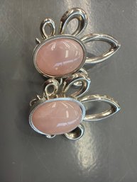 Silver-tone Clip On Earrings Featuring Rose Quartz Gemstones