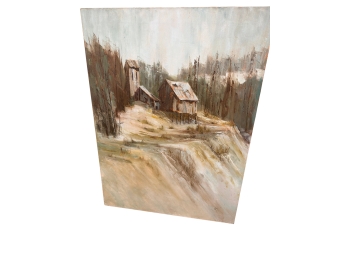 Vintage Canvas Painting Titled 'country Barn Winter Scene' Signed By Artist S Hills