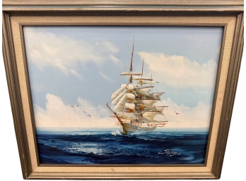Framed Sailing Ship Reproduction Painting
