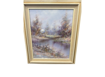 Framed Impressionist Style Landscape Oil Painting
