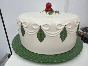 Decorative Holly Berry Covered Cake Plate