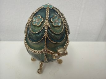 Vintage Money Enameled Egg-shaped Trinket Box With Magnetic Closure And Hinged Top