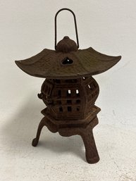 Vintage Cast-iron Sankyaku Tsuridoro, A Type Of Antique Japanese Cast Iron Hanging Lantern Designed With Three