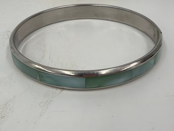 Green Blue Shades Of Abalone Or Mother Of Pearl Bangle Bracelet