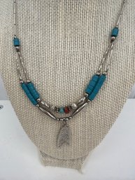 Native American Style Liquid Sterling Silver And Turquoise Beaded Necklace