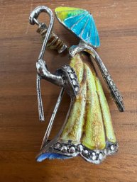 Vintage Collectable Mid Century Enamel And Rhinestone Brooch