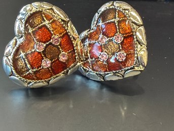 Heart Shaped Enamel Earrings With Screw Backs And Matching Bracelet