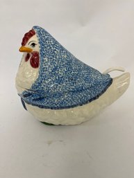 Vintage N S Gustin Pottery Stipple Chicken Hen Soup Tureen Shawl With Ladle