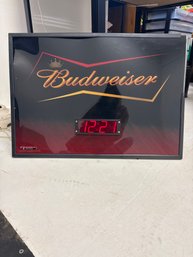 Vintage Budweiser Lighted Digital Clock Sign, Often Used For Bar Or Man Cave Decor.