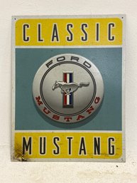 Decorative Tin Sign Featuring The Classic Ford Mustang Logo And Branding
