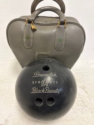 Vintage Brunswick 'Black Beauty' Bowling Ball  With Bag