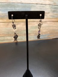 Sterling Silver Amethyst Angel And Pearl Earrings