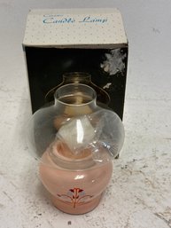 Vintage Ceramic Candle Lamp Featuring A Hand-painted Floral Design,