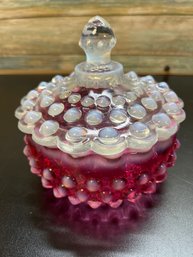 Rare Vintage Fenton Cranberry Opalescent Hobnail Lidded Candy Dish