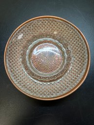 Vintage Coppercraft Guild Hammered Copper Dish Featuring A Removable Hobnail Glass Insert