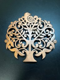 Vintage 'Tree Of Life' Or 'Partridge In A Pear Tree' Trivet, Often Crafted From Cast Iron With A Copper Finish