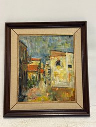Israeli Street Scene Oil Painting On Canvas Signed