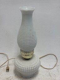 Vintage White Milk Glass Hurricane Parlor Lamp Featuring A Hobnail Or 'corncob' Textured Pattern And A Ruffled