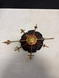 Vintage Spanish Wall Plaque Featuring Miniature Decorative Swords, Likely Originating From Toledo, Spain