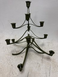 Mid-Century Modern Avocado Green Metal Candelabra, Designed In A Wire Bowl Scroll Work Style.