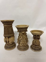 Vintage-style Beige Ceramic Pedestal Candle Holders Inspired By Roman Column Designs