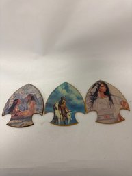 Vintage Native American Indian Themed Wall Plaques Were Made In The 1980s And Feature Paintings On Lacquered,