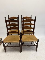 Four Ethan Allen Heirloom Nutmeg Maple Colonial Early American Ladderback Dining Chairs