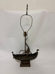 Vintage Edward Aagaard Viking Ship Lamp, Manufactured By Copenhagen Iron Art In Denmark