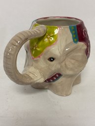 Pier 1 Circus Elephant Mug Is A Hand-painted Dolomite Ceramic Item With Vibrant Colors And An Upward Trunk Han