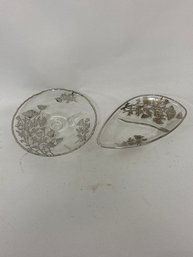 Silver City Glass Company Vintage Glass Serving Pieces Decorated With A Silver Poppy Overlay Pattern
