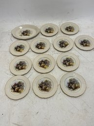 Vintage Aberdeen China Turkey Dinner Plates, Which Feature A Scalloped Edge And Gold Trim
