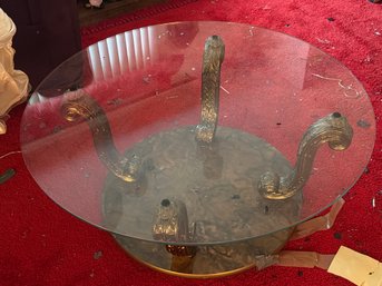 Lane Hollywood Regency Style Round Glass CocktailTable