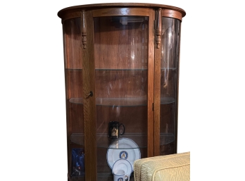 Vintage Wood And Bowed Glass And Oak Curio Cabinet China Cabinet