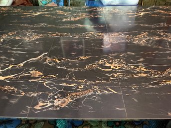 Vintage Black And Gold Marbled Formica Table With Leaf And 6 Wrought Iron Chairs