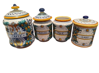 Decorated Italian Ceramic Jars Labeled Sale, Caffe, Aglio And The
