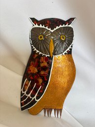 70s Enameled Owl Gold, Red, White (C3)