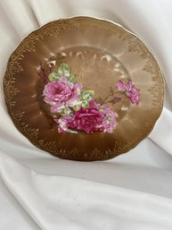 Hand Painted PINK ROSES Gold Trim Cabinet Plate Carl Tielsch CT Germany (D3)