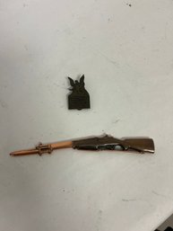 Vintage Cast Metal Or Brass Rifle-shaped Letter Opener And A Guardian Angel Clip