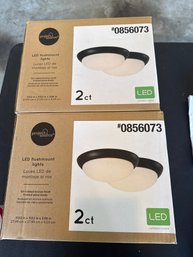 New In Box Pair Of Project Source 11-inch LED Flushmount Ceiling Lights Feature An Oil-rubbed Bronze Finish An