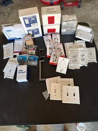 Large Lot Of Assortment Of White Electrical Supplies, Including Standard Toggle Switch Plates, Duplex And Deco