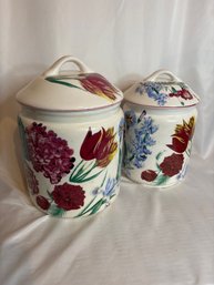 Vintage R.B. Bernarda Portugal Ceramic Floral Canister Jars Originally Made For Williams Sonoma