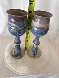 Purple Blue And White Chalice/goblet Set Of 2