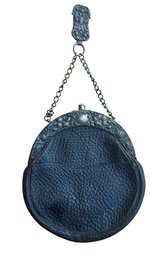Rare Antique Victorian Chatelaine Textured Leather Pouch Handbag