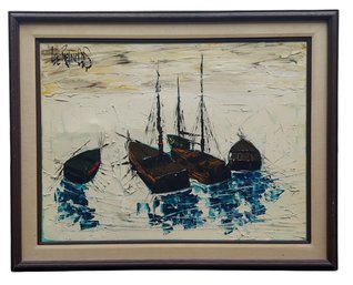 Listed Artist Lee Reynolds Large Mid Century Impasto Abstract Boats Painting
