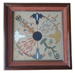 Vintage Native American Navajo Signed Sacred Plants & Frogs Sand Painting