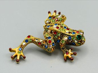 Vintage Multi-colored Rhinestone Frog Pin