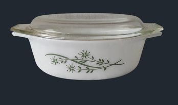 Vintage Pyrex Green Honeysuckle Oval Casserole Dish With Cover (1960 Promotional Release