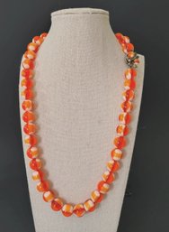 Vintage Western German Clear White & Orange Lucite Cats Eye Beaded Necklace